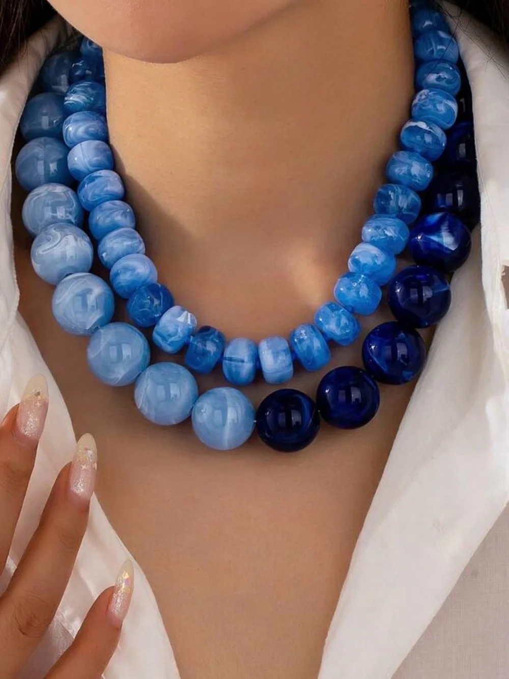 Dual-Tone Blue Graduated Bead Necklace